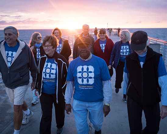 Group of adults walking at sunset