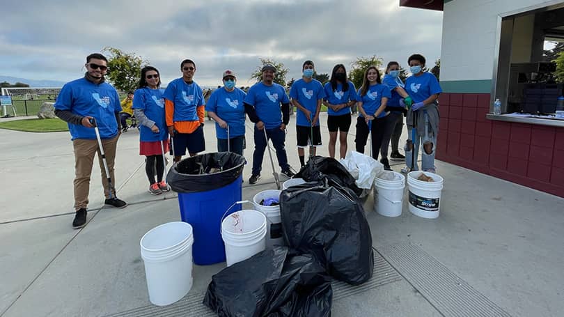 Volunteers picking up trash