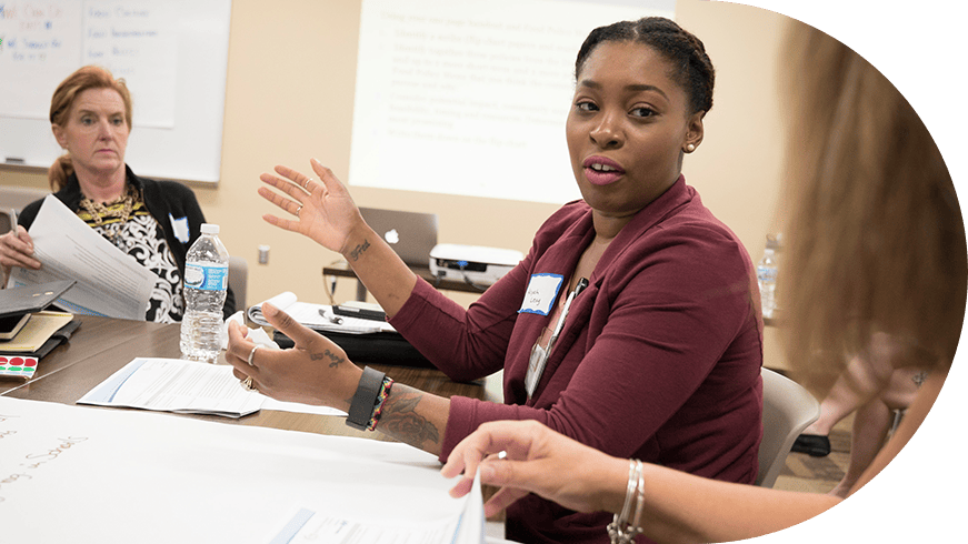 Woman speaking in a meeting